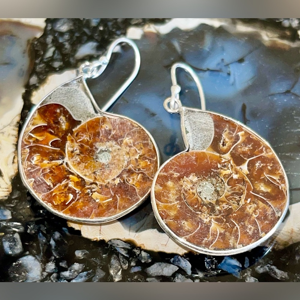“Perseverance Stone” Ammonite Earrings 1 7/8”